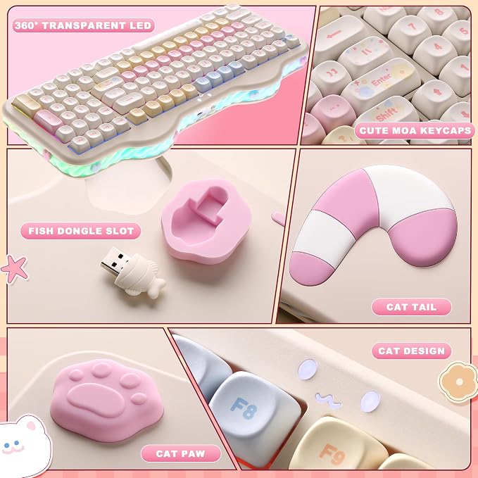 YUNZII C98 Cute Cake Wireless Mechanical Keyboard (Beige, Candy Switch) | 99 Keys with Number Pad, Hot Swap, PBT MOA Keycaps, BT5.0/2.4G/USB-C, Gasket Mount, Custom RGB Backlit for Win/Mac - Image 8