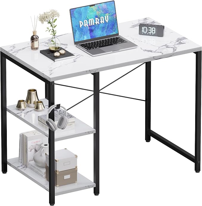 Pamray 32 Inch Small Computer Desk with Shelves for Bedroom Small Spaces | For Home Office, Dorm and Apartment, for Study and Writing, Headphone Hook, Space-Saving, Compact, Easy Setup by PAMRAY
