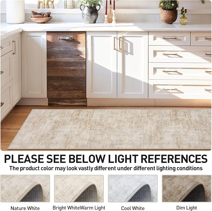 2'6''x8' Runner Rugs Washable Rug: Modern Abstract Living Room Rug Soft Anti-Skid Thin Carpet Indoor Floor Non-Shedding Carpets for Bedroom Dining Room Farmhouse Nursery Home Office - Beige - Image 3