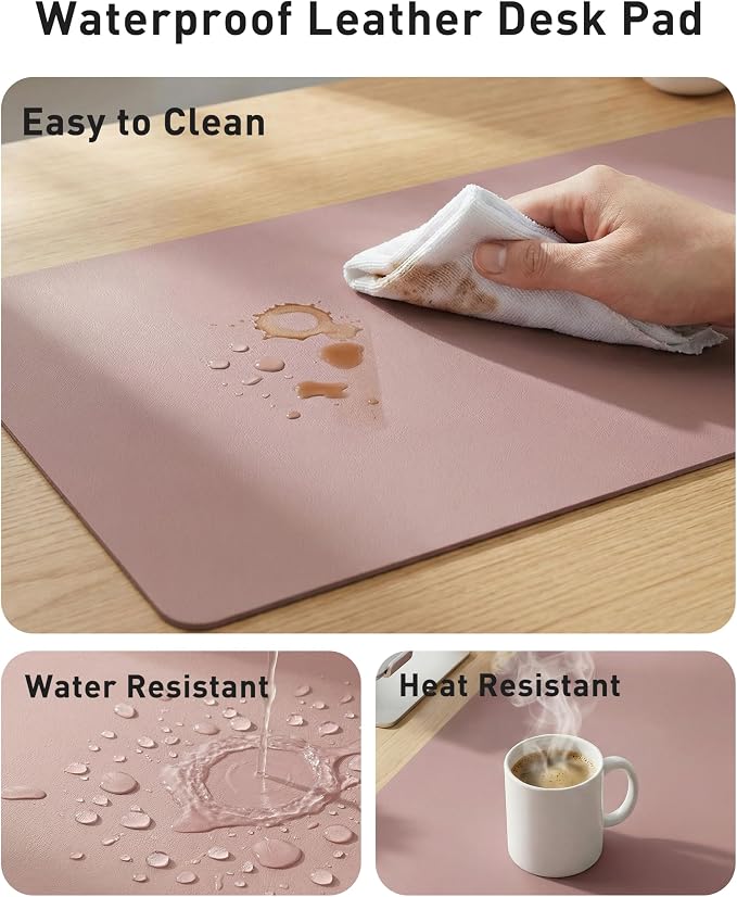 Aothia Faux Leather Desk Mat - Large Mouse Pad, Non-Slip PU Leather Blotter, Waterproof Writing Surface for Office and Home (Dark Pink, 63" x 17") - Image 7