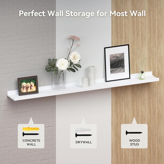 RICHER HOUSE 3-Set Floating Shelves with Lip, White Small Wall Shelf, 16In | Display Picture Ledge Shelf, Anti-drop lip Shelf for Room Wall Decor, Bedroom Bathroom Storage Nursery Books, Easy Setup,Wood - Image 4