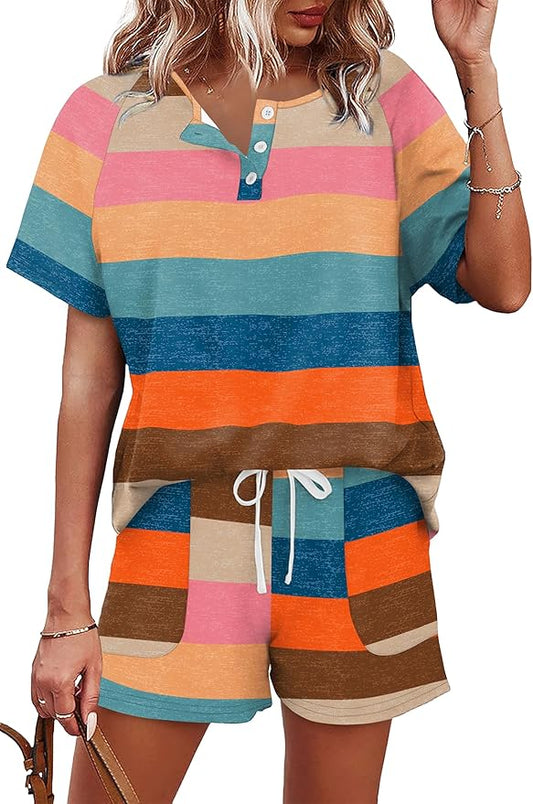 WIHOLL Two Piece Outfits for Women Lounge Sets Button Down Top and Shorts Set Sweatsuits with Pockets by WIHOLL