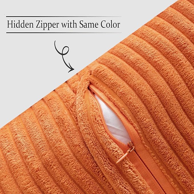 MIULEE Fall Orange Decorative Throw Pillow Covers for Couch Bed Livingroom 20x20 Inch Set of 2 Boho Accent Throw Pllows Broadside Striped Patchwork Soft Corduroy Pillowcases - Image 3