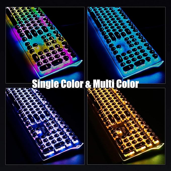RK ROYAL KLUDGE S108 Typewriter Style Mechanical Gaming Keyboard with RGB Backlit, Wired PC Game Keyboard Full Size with Detachable Wrist Rest and Number Pad, Retro Round Keycaps, Red Switches Black - Image 6