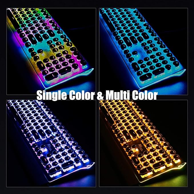 RK ROYAL KLUDGE S108 Typewriter Keyboard, Retro Mechanical Gaming Keyboard Wired 108 Keys with RGB Backlit Sidelight, Detachable Wrist Rest, Round Keycaps Blue Switches - Black - Image 6