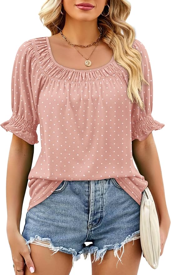 WIHOLL Womens Short Sleeve Square Neck Summer Tops Dressy Casual Blouses Trendy Clothes 2026 - Image 2