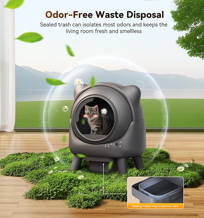 Automatic Litter Box, FEELNEEDY Self Cleaning Litter Box, Odor Control Robot, Cat Ears Design, 65L APP Real-Time Monitor, Cat Litter-Boxs for Multiple Cats, Safety Sensors, with 1 Trash Bag - Image 3