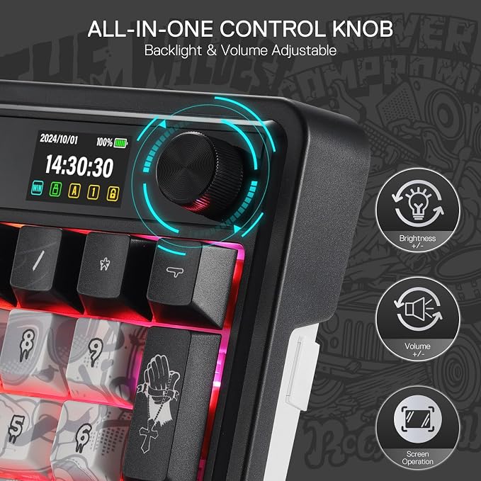 Redragon K719 PRO Wireless 95-Key Gasket Gaming Keyboard, TFT Screen & Knob | Easy-Control LED Info Display, 0-Delay Tri-Mode, Cushioned 5-Layer Noise Dampening for Creamy Thocky Sound, Practical 95 keys - Image 6