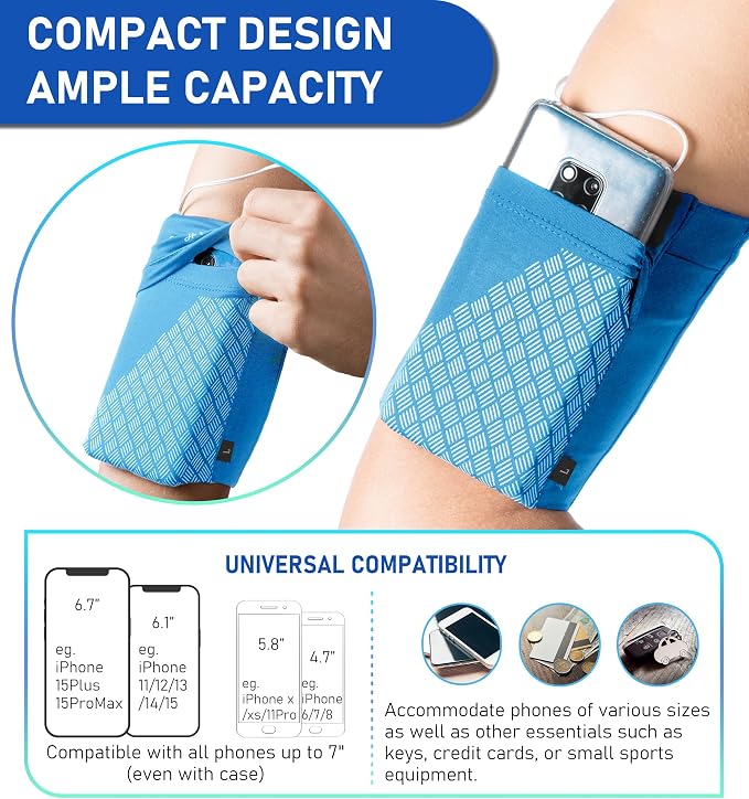 HiRui Universal Sports Armband Cell Phone Armband Sleeves Running Armband for Exercise Workout, Compatible with iPhone 17/17Plus/Pro/16/15/15Plus/14 Samsung Galaxy All Phones (X-Large, Blue) - Image 5