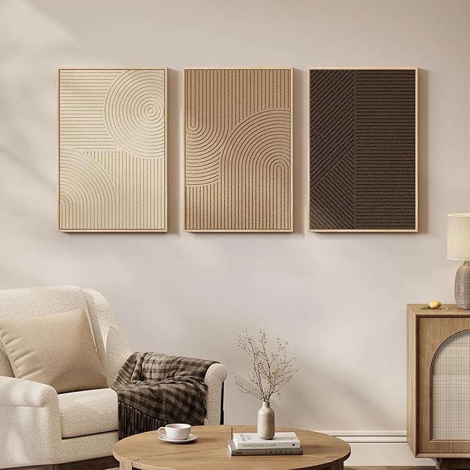 3D Textured Framed Boho Neutral Abstract Wall Art, 3 Piece Modern Minimalist Paintings Artwork for Walls, Brown Beige Tan Geometric Pictures for Living Room Dining Bedroom Office Wall Decor 16x24 In - Image 5