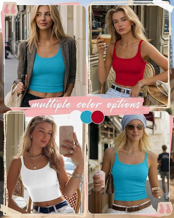 Ficerd 3 Pack Women's Tank Tops 95% Cotton Spaghetti Strap Ribbed Crop Camisole Slim Fitted Basic Summer Sleeveless Layer - Image 2
