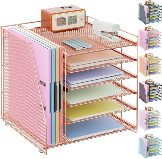 gianotter 6-Tier Paper Organizer With Magazine Holder (Rose Gold, 6-Tier) | Desk Organizers and Accessories, File Organizer for Office Supplies Storag (Rose Gold, 6-Tier) by gianotter