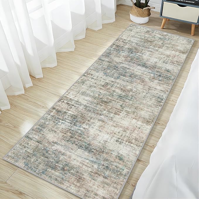 2'6''x8' Runner Rugs Washable Rug: Modern Abstract Hallway Runner Rug Indoor Soft Low Pile Thin Carpet Anti-Skid Non-Shedding Carpets for Kitchen, Entryway, Laundry, Bedroom - Multi Color - Image 3