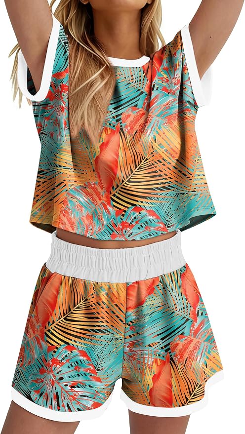 WIHOLL Two Piece Sets for Women Summer Lounge Short Sets Cap Sleeve Crew Neck Sweatsuit with Pocket XS-2XL - Image 4