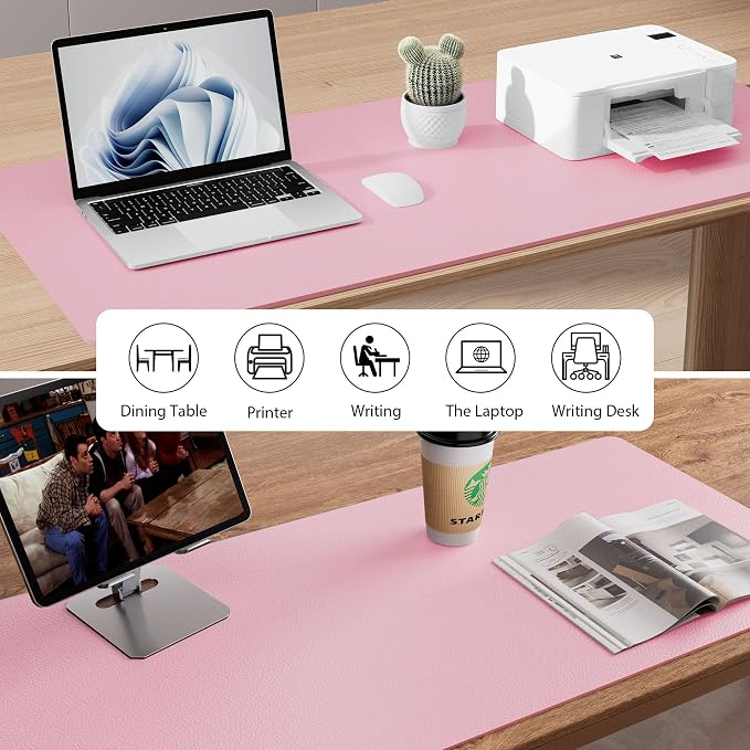 Aothia Leather Desk Pad Protector, Office Desk Mat, Large Mouse Pad, Non-Slip PU Leather Desk Blotter, Laptop Desk Pad, Waterproof Desk Writing Pad for Office and Home (48"x17", Fairy Pink) - Image 5