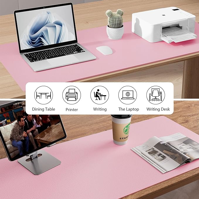 Aothia Faux Leather Desk Mat - Non-Slip PU Leather Desk Blotter, Waterproof Writing Surface, Large Desk Pad for Office & Home (Fairy Pink, 55" x 24") - Image 6