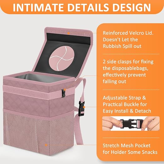 Vankor Car Trash Can Cute Trash Bag Bin Hanging Waterproof Automotive Garbage Cans Leak Proof Vehicle Trash Can Diamond Pattern-Pink - Image 4