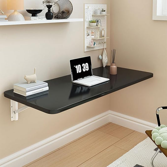 Wall Mounted Folding Table,Floating Desk for Wall,Hanging Fold Down Table for Home Laundry Room,Office Computer Workstation,Study Work Bench, Kitchen Dining (Black 27.6×15.7inch by SKVSKV