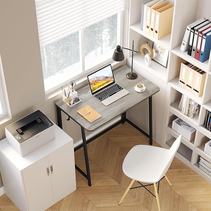 WOHOMO Folding Desk 31.5" Foldable Computer Table for Small Spaces GrayWash | Easy Assembly and Fold, Sturdy Home office desks for Study Bedroom Dorm Space Saving Writing Work Apartment - Image 4
