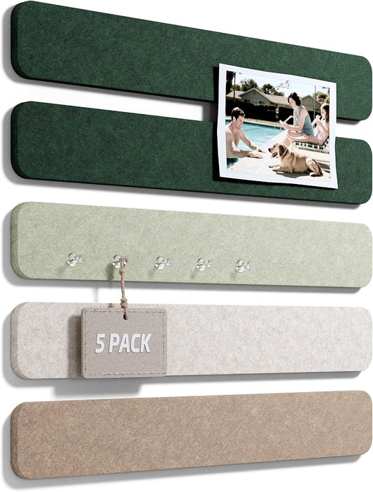 Fluxynara 13" x 2" Felt Wall Panels, Nordic Moss | 5-Pack Cork Board Alternative with 35 Push Pins, Adhesive Mounting for Bedroom Door or Home Office by FLUXYNARA