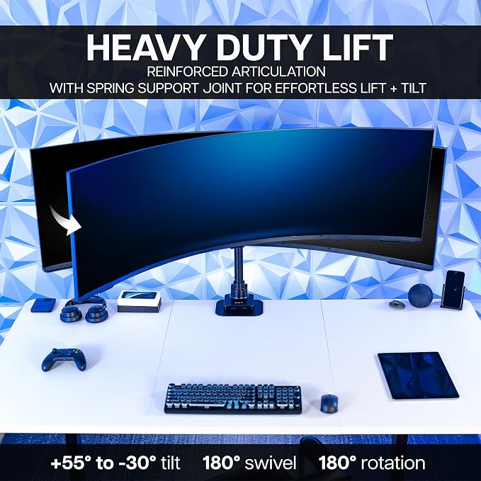 VIVO Clamp-on Single Ultra Wide Monitor Desk Mount, Low Profile Heavy Duty Adjustable Stand for 1 Ultrawide Screen up to 57 inches, 59.4 lbs Capacity, Black, STAND-V157C - Image 5
