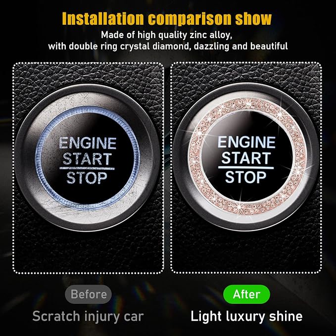 Kewucn Bling Crystal Double Rhinestone Car Engine Start Decoration Ring, Sparkling Push Start Button Sticker, Key Ignition & Knob Ring Decoration, Bling Car Interior Accessory(Peach) - Image 3