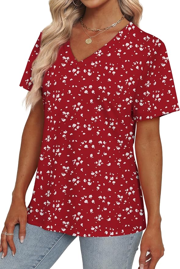 Alaroo Womens Summer Tops 2026 V Neck Short Sleeve Shirts Trendy Dressy Casual Vacation Outfits Printed - Image 3