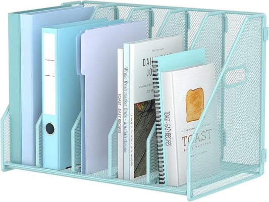 MINDEPOT Desk File Organizer Folder Holder with 5 Vertical for Office, Blue by MINDEPOT