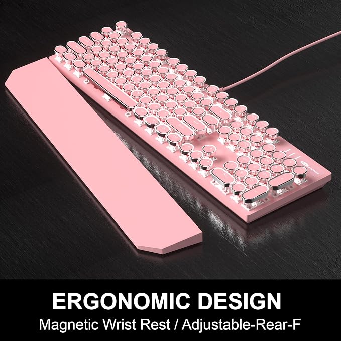 Retro Pink Typewriter-Style Keyboard and Mouse Combo, Cute Light Up Wired Mechanical Keyboard with Linear Red Switches, Full Size for Gaming, Work, Mac, PC, Windows - Image 5