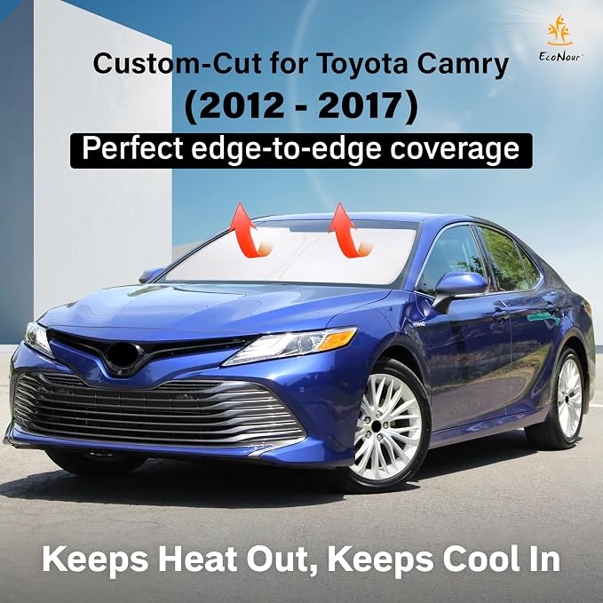 EcoNour Windshield Sunshade for Toyota Camry 2012-2015 2016 2017, LE, SE, SE Nightshade, XLE, XSE, TRD, Sun Visor for Front Windshield Sun Shade Cover, UV Heat Blocker & Protector, Car Accessories - Image 2