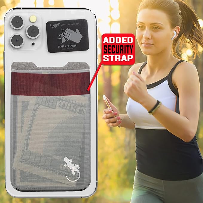 Phone Wallet - Adhesive Card Holder - Cell Phone Pouch - Stick on Lycra Pocket by Gecko - Carry Credit Cards and Cash - Image 7