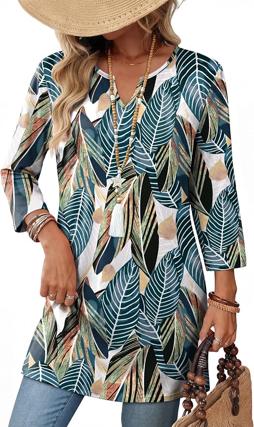 OFEEFAN Summer Boho Tops For Women 3/4 Length Sleeve Womens Tops Vacation Outfits by OFEEFAN