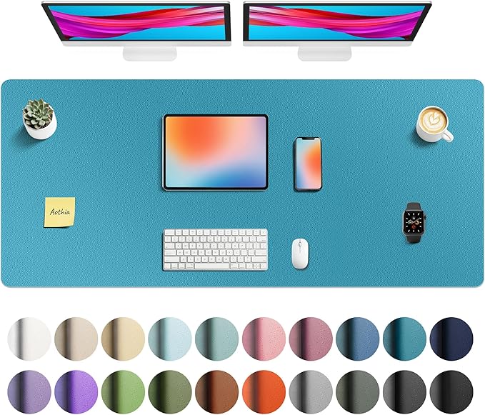 Aothia Faux Leather Desk Mat - Non-Slip PU Leather Desk Blotter, Waterproof Writing Surface, Large Desk Pad for Office & Home (Turquoise, 55" x 24") by AothiaSimpleNaturalUnique