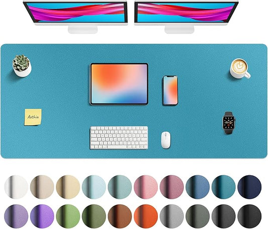 Aothia Faux Leather Desk Mat - Non-Slip PU Leather Desk Blotter, Waterproof Writing Surface, Large Desk Pad for Office & Home (Turquoise, 55" x 24") by AothiaSimpleNaturalUnique
