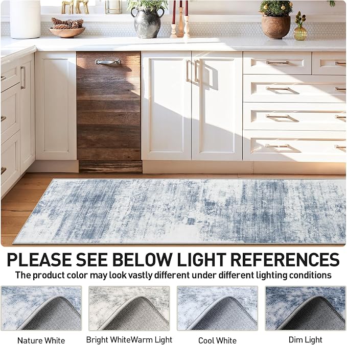 2'6''x8' Runner Rugs Washable Rug: Modern Abstract Living Room Rug Soft Anti-Skid Thin Carpet Indoor Floor Non-Shedding Carpets for Bedroom Dining Room Farmhouse Nursery Home Office - Blue White - Image 4