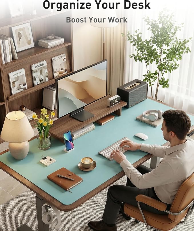 Aothia Faux Leather Desk Mat - Large Mouse Pad, Non-Slip PU Leather Blotter, Waterproof Writing Surface for Office and Home (Blue Topaz, 40" x 24") - Image 3