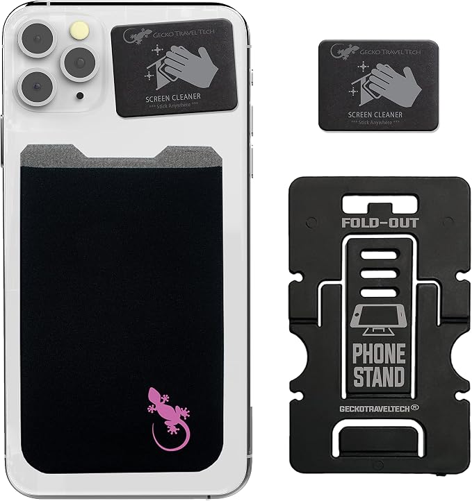 Phone Wallet - Adhesive Card Holder - Cell Phone Pouch - Stick on Lycra Pocket by Gecko - Carry Credit Cards and Cash by GeckoTravelTech