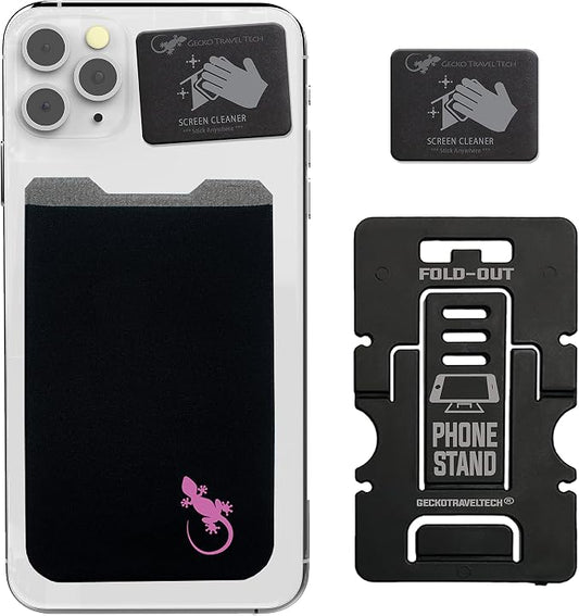 Phone Wallet - Adhesive Card Holder - Cell Phone Pouch - Stick on Lycra Pocket by Gecko - Carry Credit Cards and Cash by GeckoTravelTech