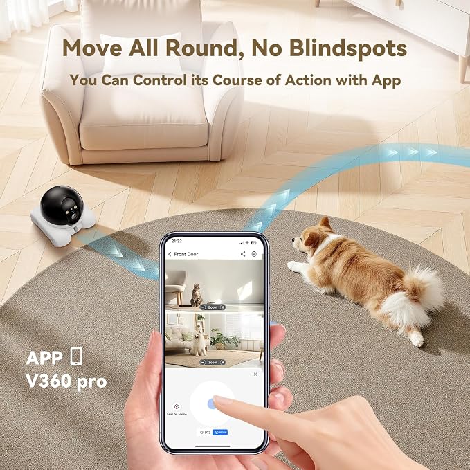 AEZ Robot Camera on Wheels 1080P Dual Lens,Indoor Movable Security Camera with 2-Way Talk,Blinky Bot with Night Vision,Distance Bot App Control for Cats/Dogs/Baby/Elderly (SD/Cloud Storage) - Image 5