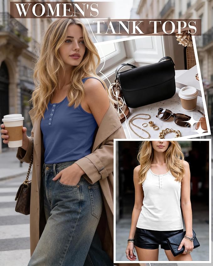 Ficerd 3 Pack Women's Henley Tank Tops Sleeveless Button Down Summer Shirts 2026 Casual Trendy Loose U Neck Tee Blouses - Image 3