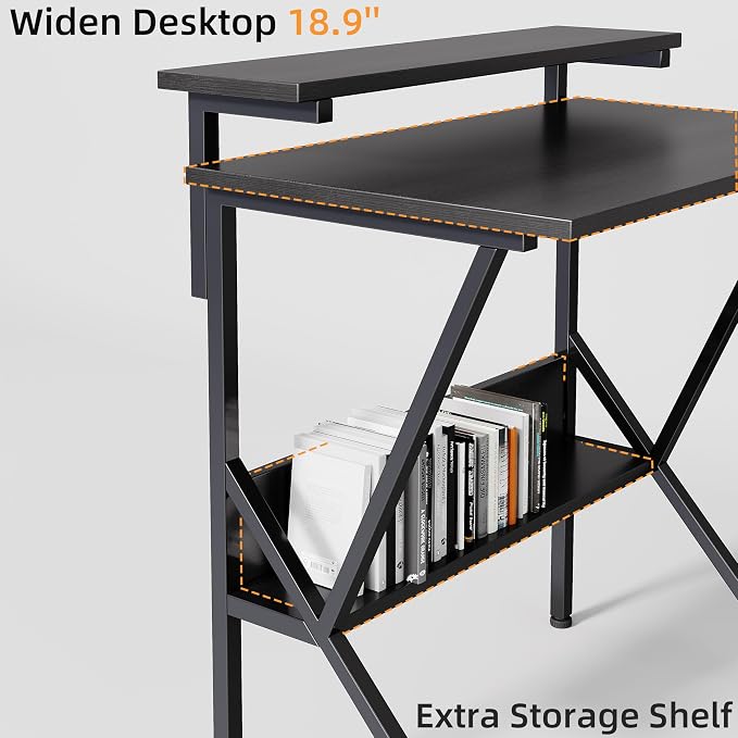 COTUBLR Small Desk, 27.5 Inch Small Computer Desk for Small Spaces, Computer Desk with Adjustable Monitor Stand, Compact Desk with Storage, Tiny Desk Study Desk for Bedroom Home Office, Black - Image 4