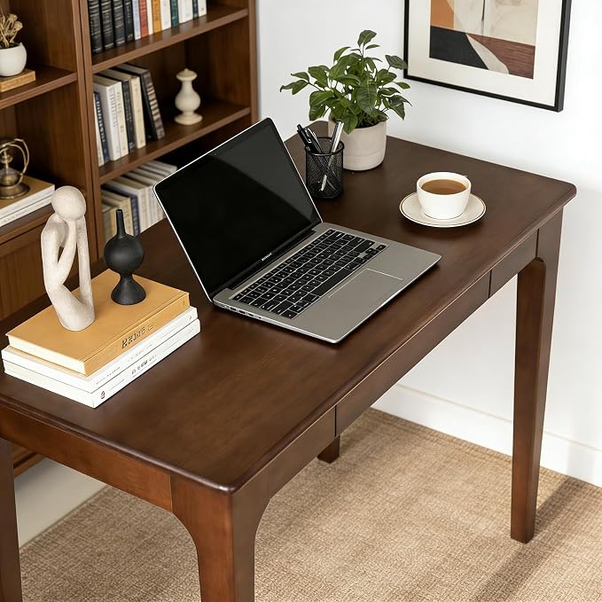 Solid Wooden Desk with Drawers, Small Writing Desk with Drawers for Computer, PC Desk for Work, Study or Gaming, Easy to Assemble (Walnut, 31.5IN) - Image 4