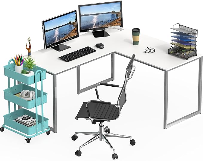 SHW Mission 55 x 60 L-Shape Home Office Computer Desk, White | Reversible Desktop Design - Image 5