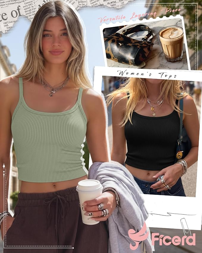 Ficerd 3 Pack Women's Tank Tops 95% Cotton Spaghetti Strap Ribbed Crop Camisole Slim Fitted Basic Summer Sleeveless Layer - Image 4