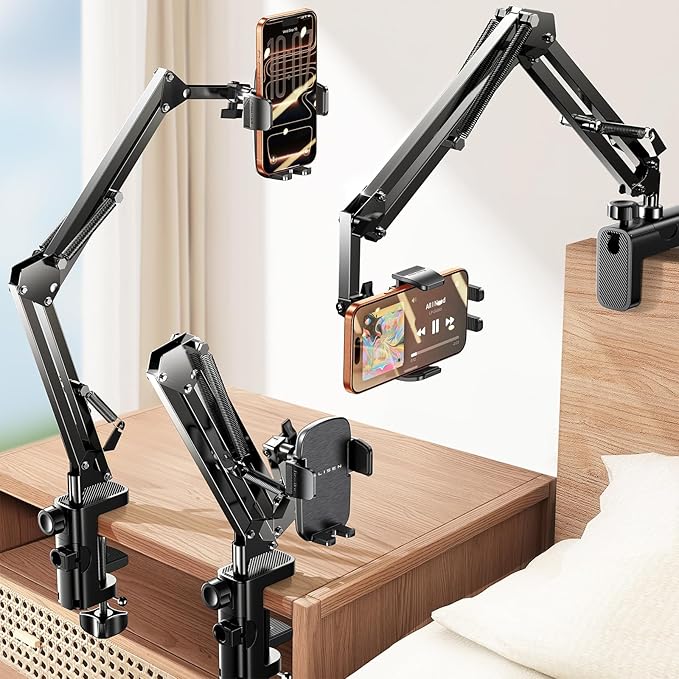 LISEN Gooseneck Phone Holder for Bed Desk [3rd Upgrade] Cell Phone Stand for Desk Bed Gaming Accessories,Gifts for Men Mom Senior Tech Mount for Recording Filming Laying Down Flexible Magic Arm Clamp by Lisen
