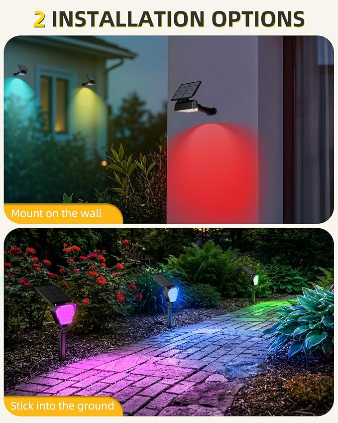 T-SUN Solar Lights Outdoor Waterproof IP65, 6Pack LED Solar Spot Lights Color Changing IP65 Waterproof Smart Auto On/Off for Outside Landscape Garden Yard Lawn Pathway Patio Driveway - Image 5