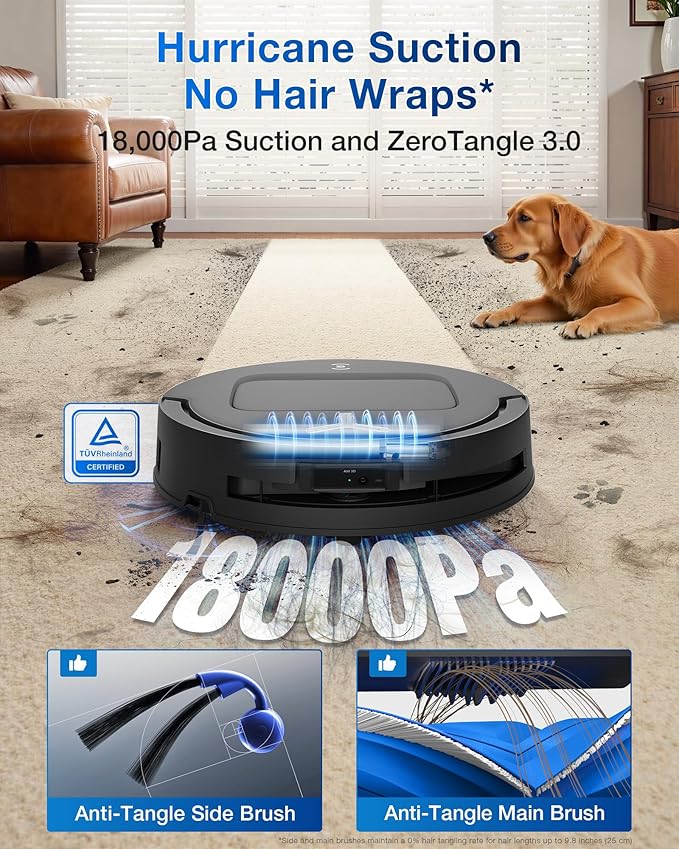 ECOVACS DEEBOT T80 Omni Robot Vacuum and Mop, Instant Self-Cleaning OZMO Roller Mop, TruEdge Deep Cleaning, AI Navigation, 18,000Pa Suction and ZeroTangle 3.0 for Pets and Carpets - Image 4