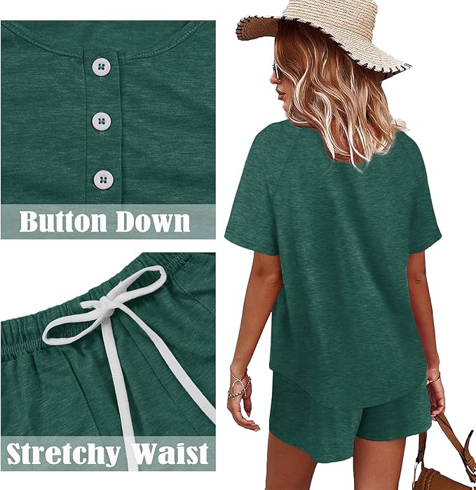 WIHOLL Two Piece Outfits for Women Lounge Sets Button Down Top and Shorts Set Sweatsuits with Pockets - Image 4