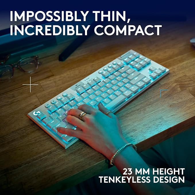 Logitech G915 X Lightspeed TKL Wireless Gaming Keyboard (Tactile) - White | Low Profile, Mechanical Switches, Double-Shot PBT Keycaps, RGB lighting, Aluminum finish, PC/Mac Compatible - Image 8
