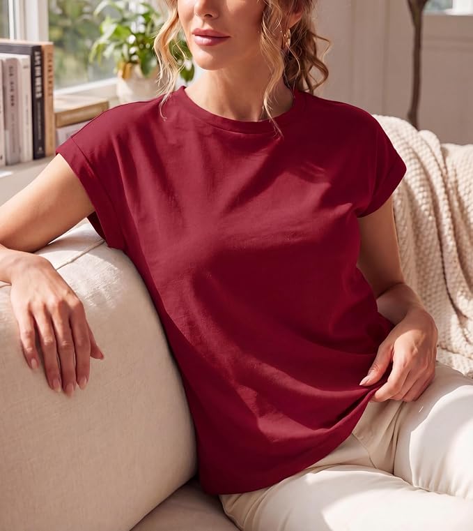 GRECERELLE Womens Summer Tops Cap Sleeve Crew Neck Basic T-Shirt | Everyday Casual Wear, Layering Friendly, Wrinkle-Resistant, Business Casual Ready, Lightweight & Packable, Capsule Wardrobe - Image 4